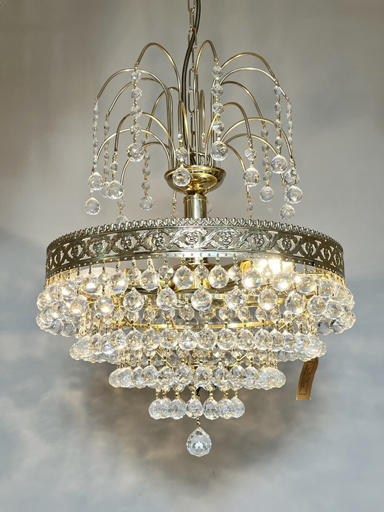 Image 1 of Swarovski Design Kroonluchter Kristallen Ballen Bladgoud