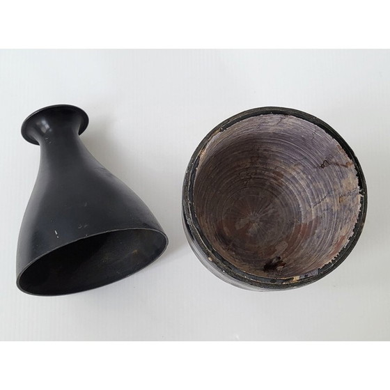 Image 1 of Vintage metalen en terracotta fles, 1960