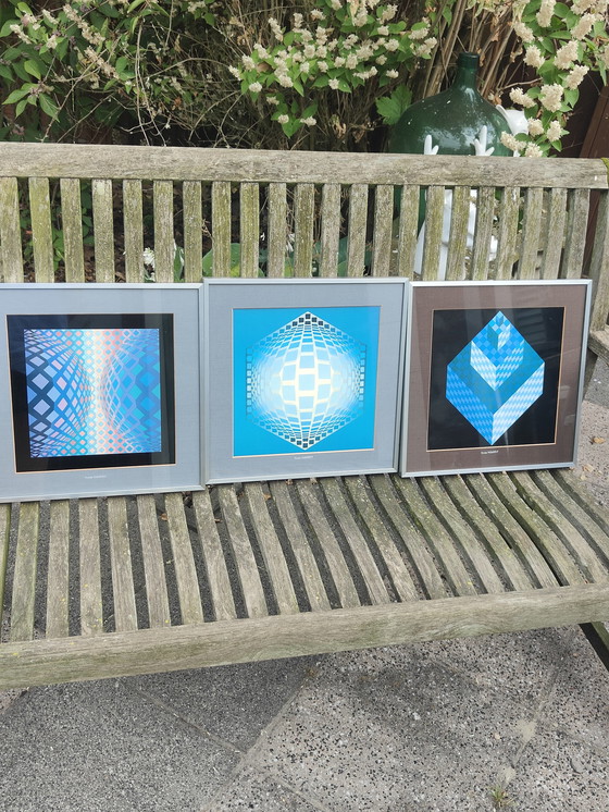 Image 1 of 3x Victor Vasarely originals - Originele heliogravure