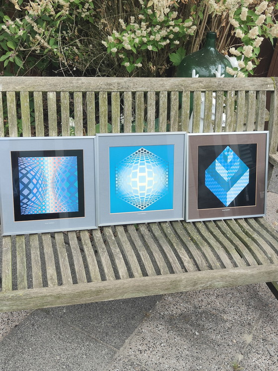 Image 1 of 3x Victor Vasarely originals - Originele heliogravure