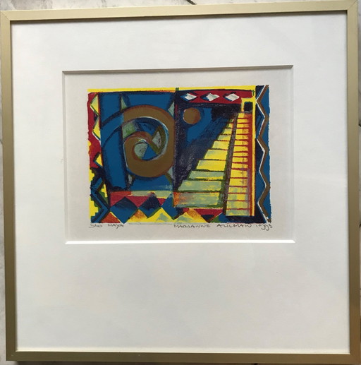 Marianne Aulman, genummerde zeefdruk (9/40) uit 1993, ingelijst met passe-partout – lithos zeefdrukken, Paper (photo 2 of 5)