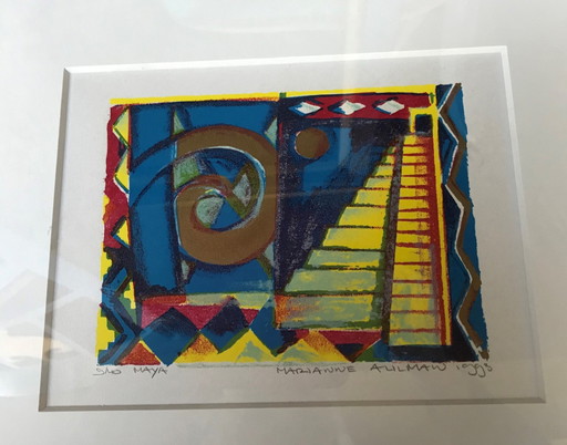 Marianne Aulman, genummerde zeefdruk (9/40) uit 1993, ingelijst met passe-partout – lithos zeefdrukken, Paper, Abstract