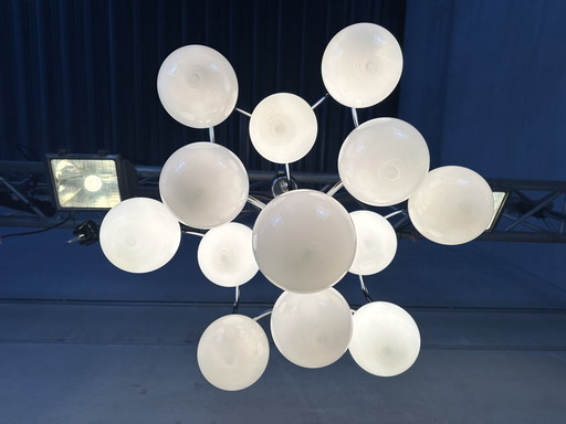Vintage Design Kroonluchter - Opaline En Chroom