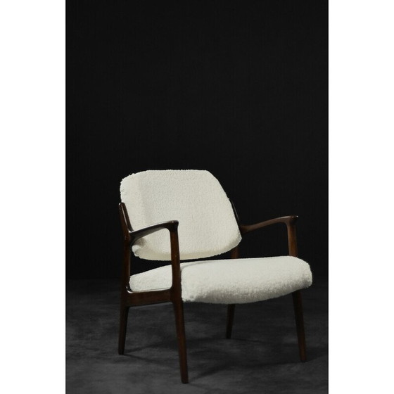 Image 1 of Vintage Domus fauteuil in wit teakhout van Inge Andersson voor Bröderna, Zweden 1960