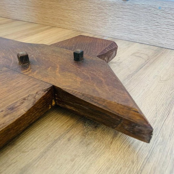 Image 1 of Vintage brutalistische spiegel met massief eiken lijst