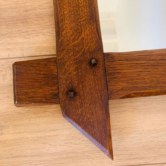 Image 1 of Vintage brutalistische spiegel met massief eiken lijst