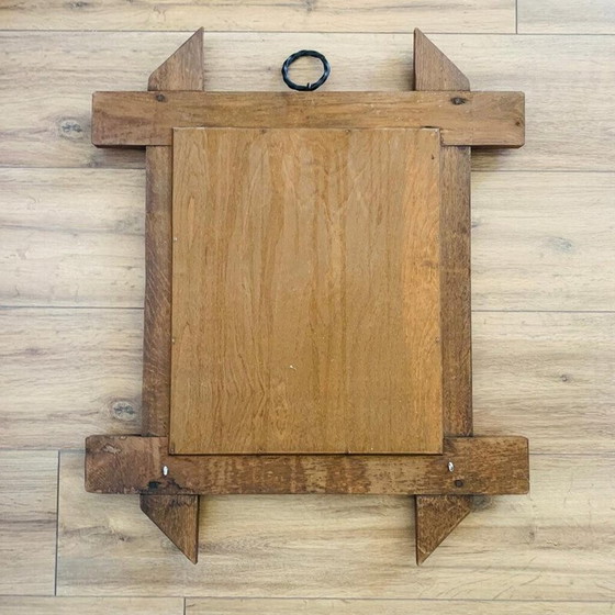 Image 1 of Vintage brutalistische spiegel met massief eiken lijst