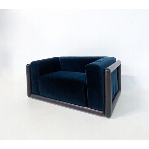 Mid Century blauw fluwelen Cornaro sofa van Carlo Scarpa voor S.Gavina, Italië 1970