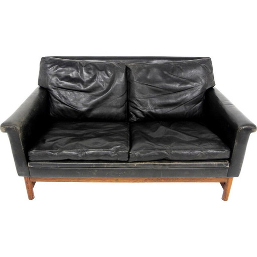 Scandinavische vintage sofa van leer en rozenhout, Zweden 1950