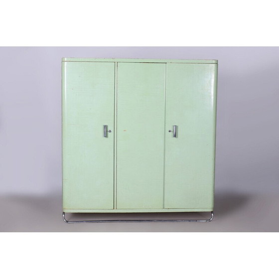Image 1 of Vintage Bauhaus groen chromen kast voor Hynek Gottwald, Tsjecho-Slowakije 1930