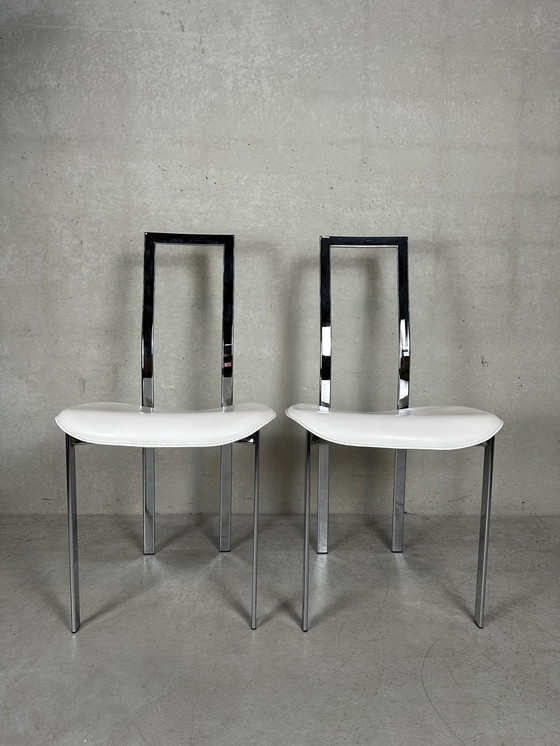 Image 1 of 6X Cattelan Italia Eetkamerstoel - Leder En Chroom