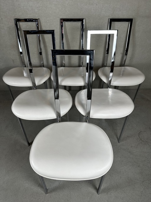 6X Cattelan Italia Eetkamerstoel - Leder En Chroom