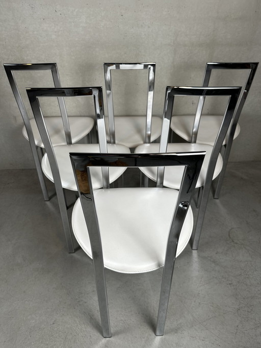 6X Cattelan Italia Eetkamerstoel - Leder En Chroom