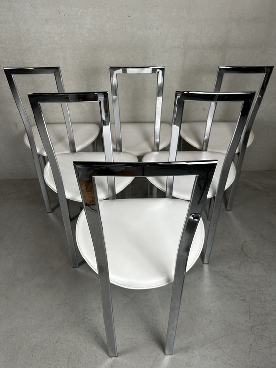 Image 1 of 6X Cattelan Italia Eetkamerstoel - Leder En Chroom
