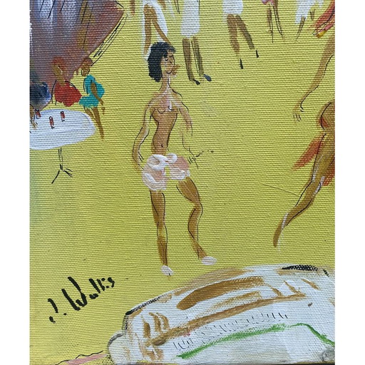 Vintage acryl op doek Saint Tropez door Jean Wallis