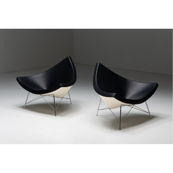 Image 1 of Vintage Coconut fauteuil in leer en verchroomd staal van George Nelson voor Vitra, 1955