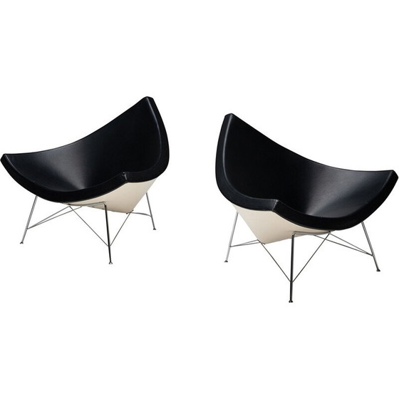 Image 1 of Vintage Coconut fauteuil in leer en verchroomd staal van George Nelson voor Vitra, 1955