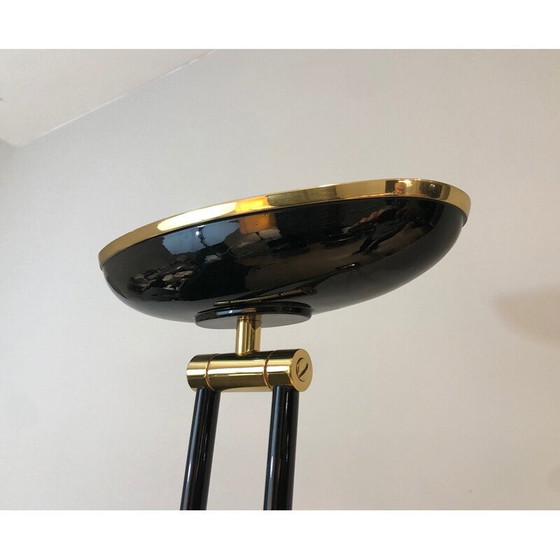 Image 1 of Vintage vloerlamp van zwart gelakt metaal en messing, 1970