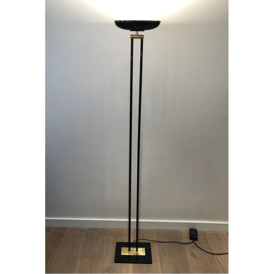 Image 1 of Vintage vloerlamp van zwart gelakt metaal en messing, 1970