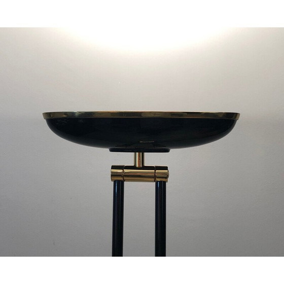 Image 1 of Vintage vloerlamp van zwart gelakt metaal en messing, 1970