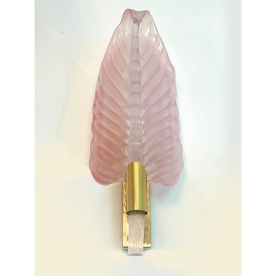 Image 1 of Set van twee Mid Century Moderne Roze Blad Murano glazen wandlampen