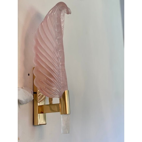 Image 1 of Set van twee Mid Century Moderne Roze Blad Murano glazen wandlampen