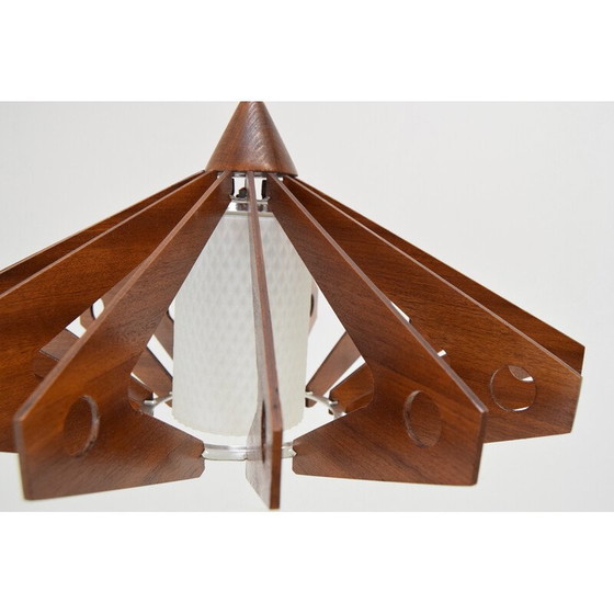 Image 1 of Vintage hanglamp van hout en glas door Drevo Humpolec, Tsjecho-Slowakije 1970