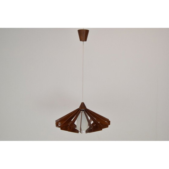 Image 1 of Vintage hanglamp van hout en glas door Drevo Humpolec, Tsjecho-Slowakije 1970