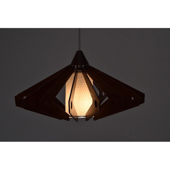 Image 1 of Vintage hanglamp van hout en glas door Drevo Humpolec, Tsjecho-Slowakije 1970