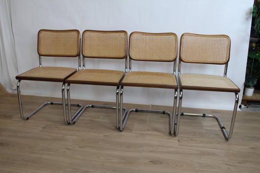 4 Stoelen Model B32 Donker Beuken En Stalen Buis 1960 Italië