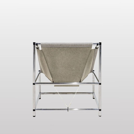 Image 1 of Paar vintage fauteuils in chromen buizen en vilten schaal, Italië 1990