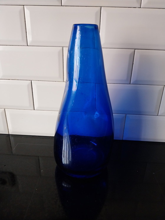 Image 1 of 1 X Mondgeblazen Handgevormde Blauwe Murano Vaas 35Cm Hoog 