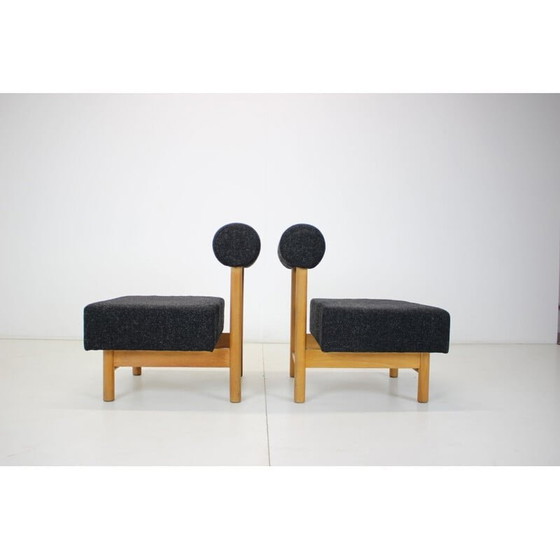 Image 1 of Paar vintage fauteuils in hout en stof, Tsjechoslowakije 1970