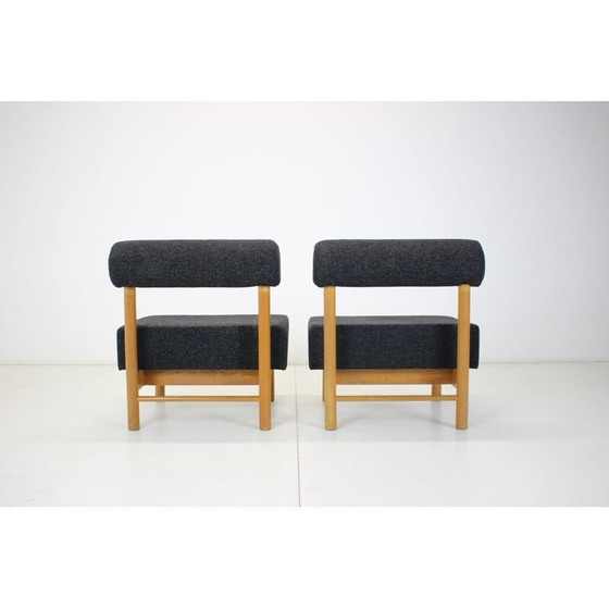 Image 1 of Paar vintage fauteuils in hout en stof, Tsjechoslowakije 1970