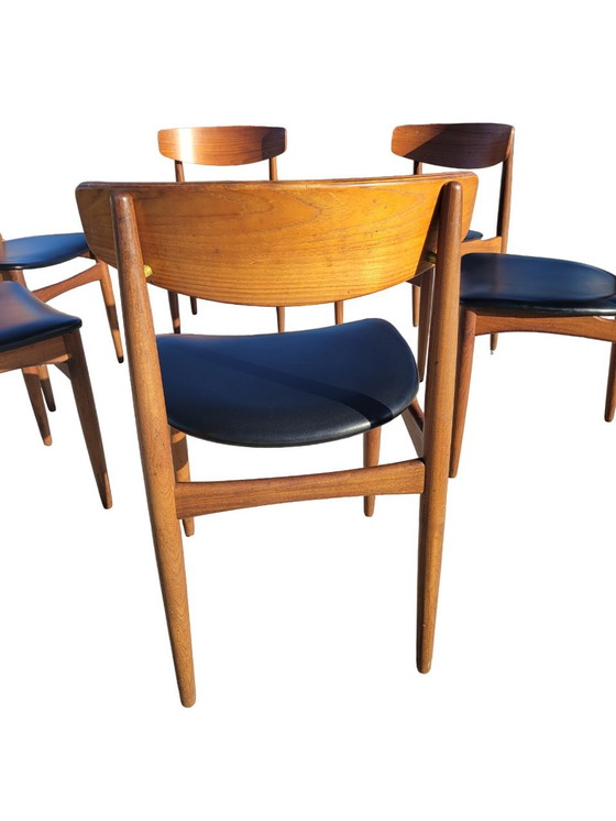 Image 1 of 6x Barmin Teak Skaï Stoelen