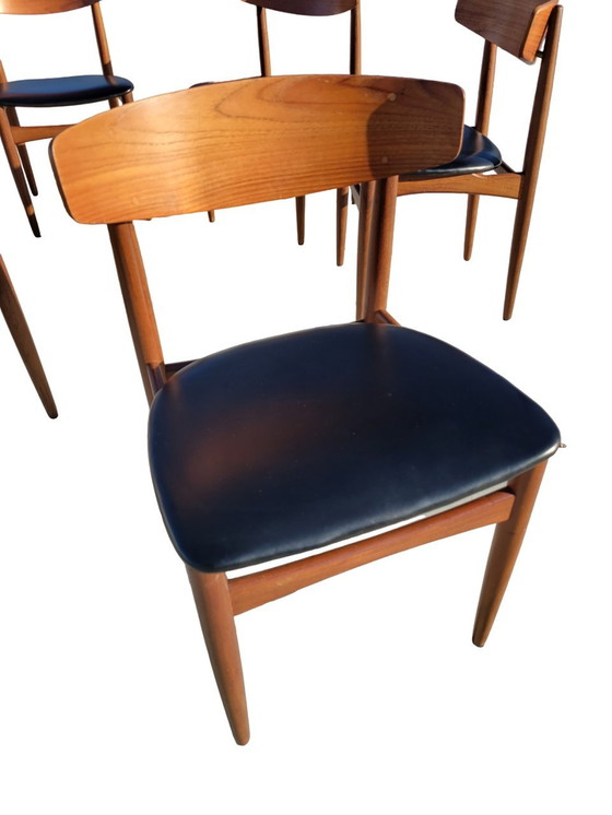 Image 1 of 6x Barmin Teak Skaï Stoelen