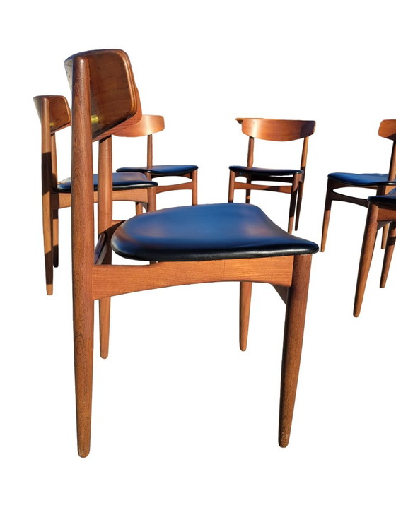 Image 1 of 6x Barmin Teak Skaï Stoelen