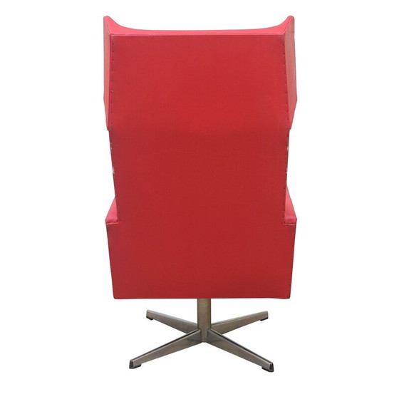 Image 1 of Vintage draaifauteuil in rood leer en staal, Tsjecho-Slowakije 1970