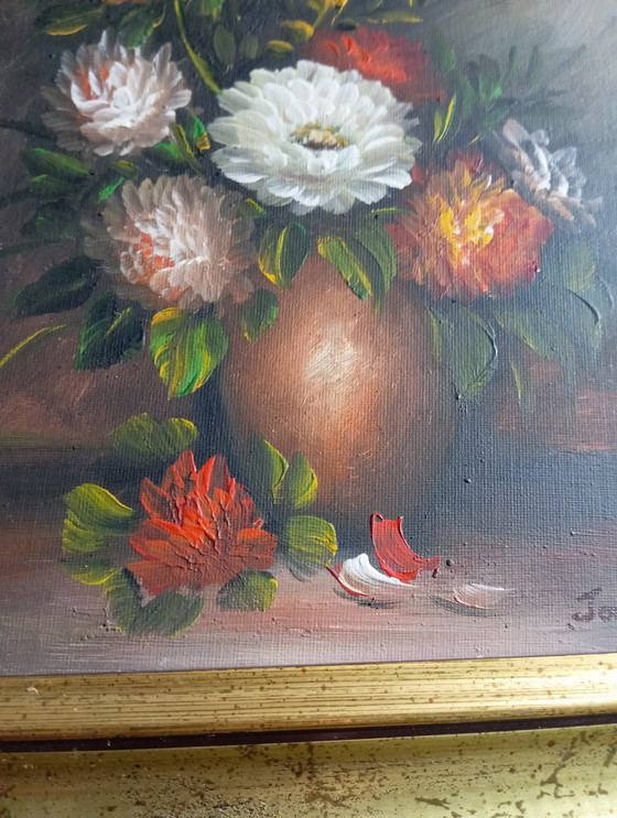 Image 1 of Olieverf op canvas Pioenboeket