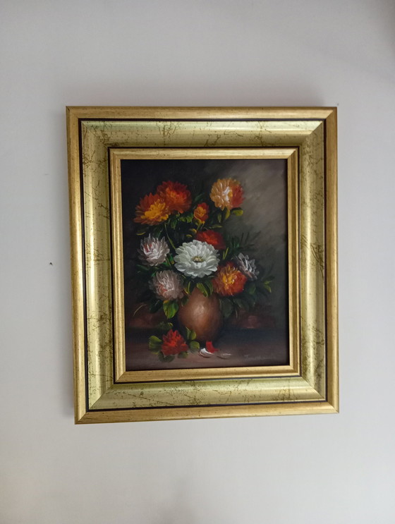 Image 1 of Olieverf op canvas Pioenboeket