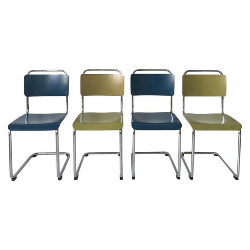 Set van 4 vintage eetkamerstoelen van W.H. Gispen Model 101 Gebroeders van der Stroom 2004
