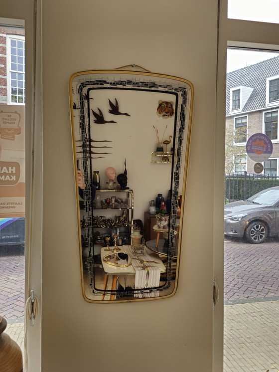 Image 1 of Vintage Spiegel Wandspiegel Mirror Goud Zwart