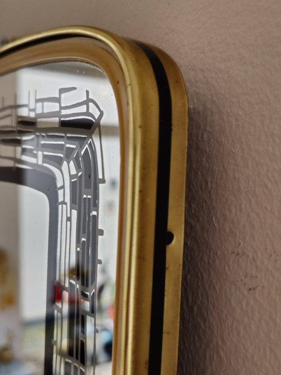 Image 1 of Vintage Spiegel Wandspiegel Mirror Goud Zwart
