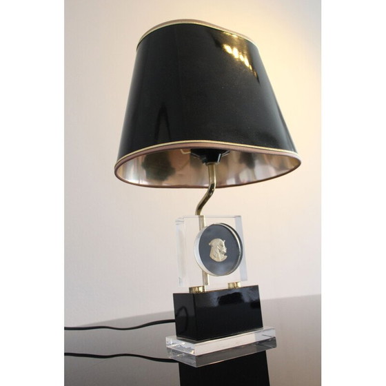 Image 1 of Vintage Hollywood Regency messing en plexiglas tafellamp Maison Jansen 1970