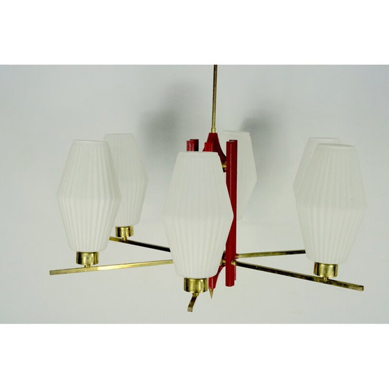 Image 1 of Mid Century zes-lichts kroonluchter, 1950