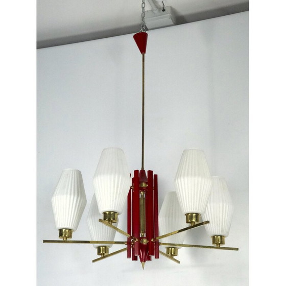 Image 1 of Mid Century zes-lichts kroonluchter, 1950