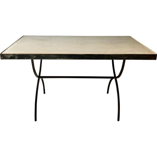 Vintage smeedijzeren en cementen tafel of bureau 1960