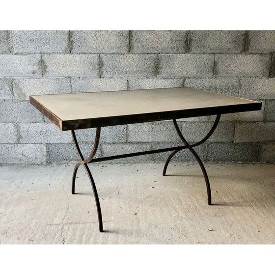 Image 1 of Vintage smeedijzeren en cementen tafel of bureau 1960