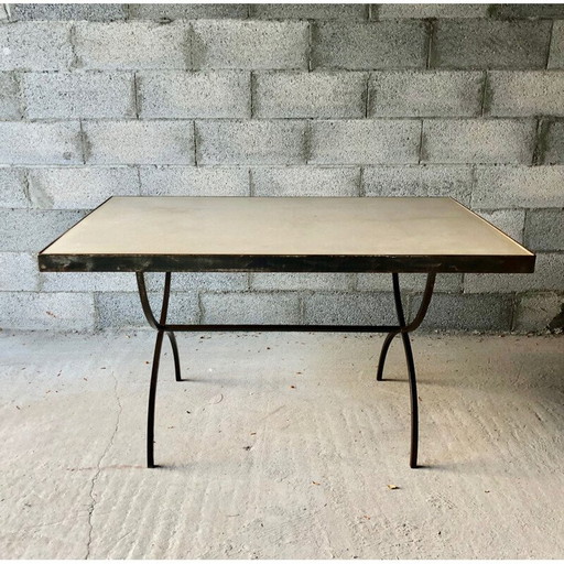 Vintage smeedijzeren en cementen tafel of bureau 1960