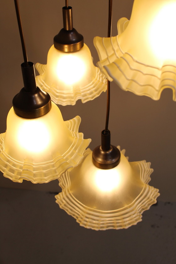 Image 1 of Vintage Gouden Cascadelamp, Hanglamp - Amberkleurig, Jaren '70